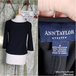 NEW ANN TAYLOR STRETCH BLACK BUS CASUAL BLOUSE